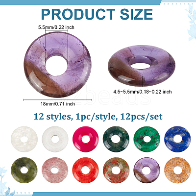 12Pcs 12 Styles Natural Mixed Gemstone Pendants G-BC0001-58-1