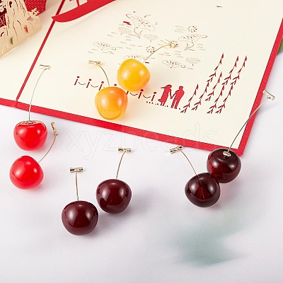 4Pair 4 Colors Lifelike Cherry Dangle Stud Earrings EJEW-SZ0001-54-1