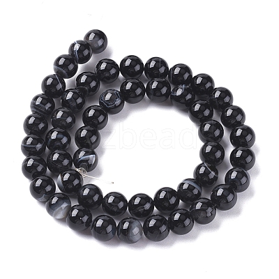 Natural Black Agate Beads Strands X-G-G582-8mm-60-1