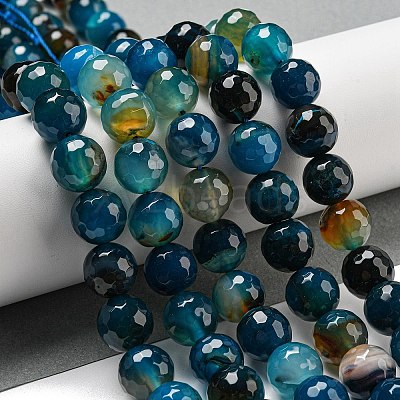 Faceted Natural Banded Agate Beads Strands G-F447-12mm-O08-1