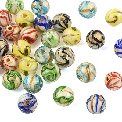 30Pcs 6 Colors Handmade Gold Sand Lampwork Beads LAMP-YW0004-21-1
