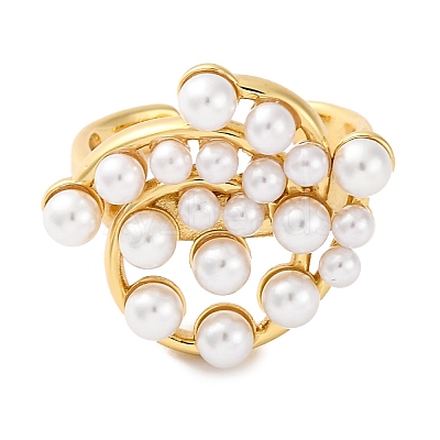 Rack Plating Flower Brass ABS Imitation Pearl Open Cuff Rings for Women RJEW-S242-08G-1