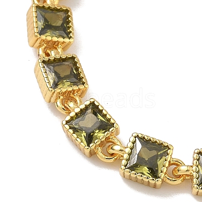 Square Brass Pave Cubic Zirconia Link Chain Bracelets for Women BJEW-P385-04G-02-1