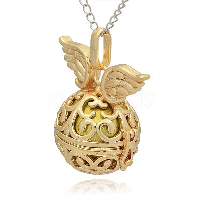 Golden Tone Brass Hollow Round Cage Pendants KK-J233-06G-1