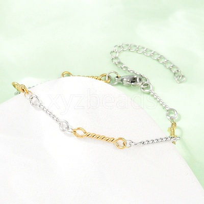 Two-tone 304 Stainless Steel Twisted Rope Link Chain Bracelets for Women BJEW-A160-09GP-1
