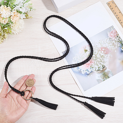 Handmade Imitation Leather Braided Rope Tie Belts AJEW-WH20006-398A-1
