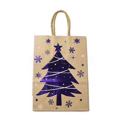 Christmas Theme Blue Printed Kraft Paper Tote Bags with Handles ABAG-B006-04B-1