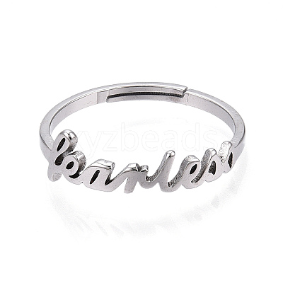 304 Stainless Steel Word Adjustable Ring RJEW-L107-031P-1