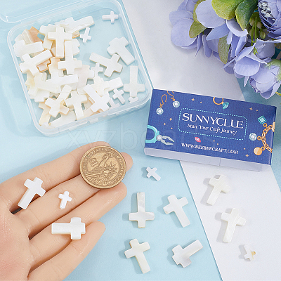 60Pcs 3 Styles Cross Natural Shell Beads BSHE-SC0001-18-1