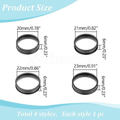 4Pcs 4 Styles Stainless Steel Grooved Finger Ring Settings STAS-LP0001-43EB-03-1