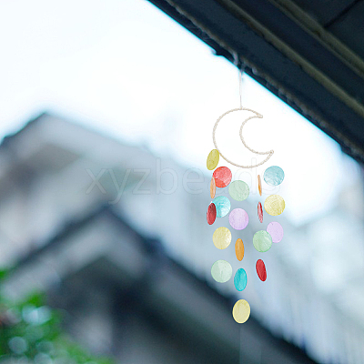 3Pcs 3 Colors Cotton Cord Wrapped Iron Moon Wind Chimes HJEW-BC0001-55-1