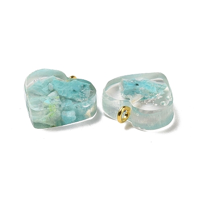 Transparent Resin Natural Chrysocolla Jasper Dyed Chips Pendants G-E185-12G-10-1