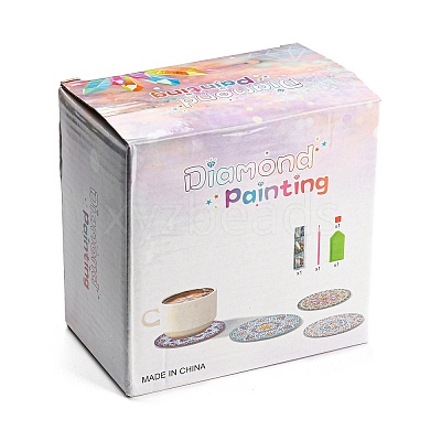 DIY Marine Animal Theme Diamond Painting Square Wood Cup Mat Kits DIY-H163-05-1