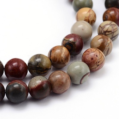 Natural Polychrome Jasper/Picasso Stone/Picasso Jasper Round Bead Strands G-J303-16-8mm-1