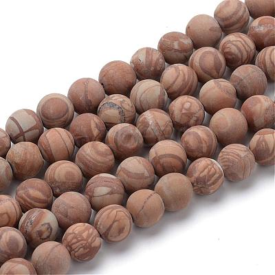Natural Wood Lace Stone Wooden Jasper Round Bead Strands G-T055-8mm-06-1