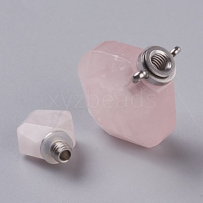 Rhombus Natural Rose Quartz Perfume Bottle Pendants G-H241-01B-P-1