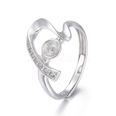 Anti-Tarnish Adjustable Rhodium Plated 925 Sterling Silver Finger Design Ring Mounts Fittings with Pearl Seat STER-F048-23P-1