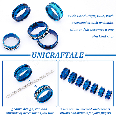 14pcs 7 size Unisex Stainless Steel Grooved Finger Ring Sets RJEW-UN0002-65BL-1