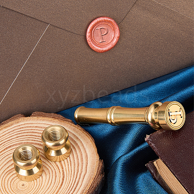 1Pc Golden Tone Brass Wax Seal Stamp Heads with Bamboo Stick Shaped Handles STAM-CP0001-05P-1