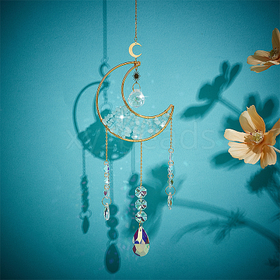 1Pc Alloy & Natural Gemstone Chips Moon Hanging Ornaments HJEW-BBC0001-17A-1