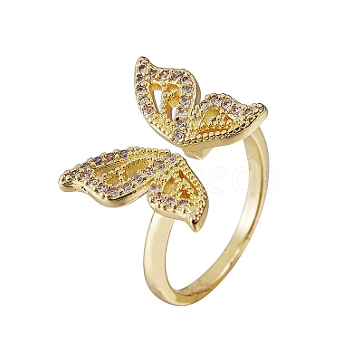 Butterfly Clear Cubic Zirconia Cuff Ring RJEW-SZ0001-13-1