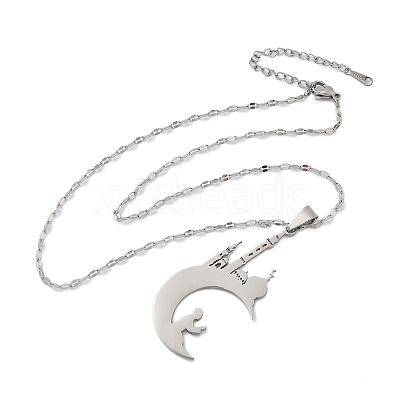 201 Stainless Steel Hollow Moon with Castle and Prayer Pendant Necklaces for Ramadan & Eid Mubarak NJEW-D318-05P-1