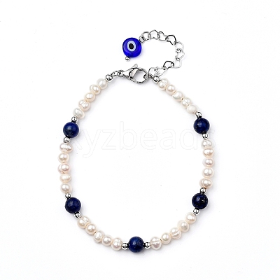 Natural Lapis Lazuli(Dyed) Beaded Bracelets BJEW-JB05313-03-1