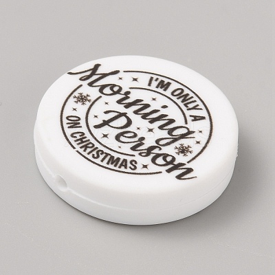 Flat Round with Word Food Grade Eco-Friendly Printed Silicone Focal Beads SIL-SZC0008-07D-1