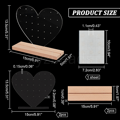 Transparent Heart Acrylic Earring Display Stands EDIS-WH0016-030-1