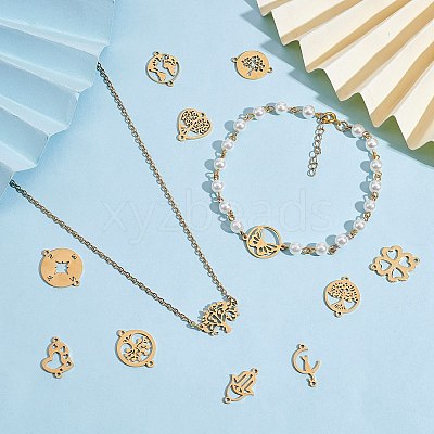 12Pcs 12 Styles 201 & 304 Stainless Steel Connector Charms STAS-SZ0002-57-1