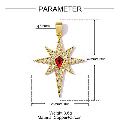 Brass Micro Pave Red Cubic Zirconia Pendants CU-OY001-76G-1