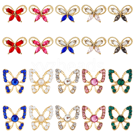 HOBBIESAY 40Pcs 10 Style Butterfly Alloy Rhinestone Cabochons MRMJ-HY0002-38-1