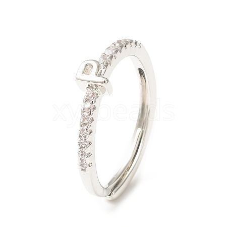 Clear Cubic Zirconia Initial Letter Adjustable Ring RJEW-C052-01P-P-1