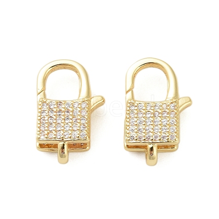 Square Brass Micro Pave Clear Cubic Zirconia Lobster Claw Clasps KK-I354-01G-06-1