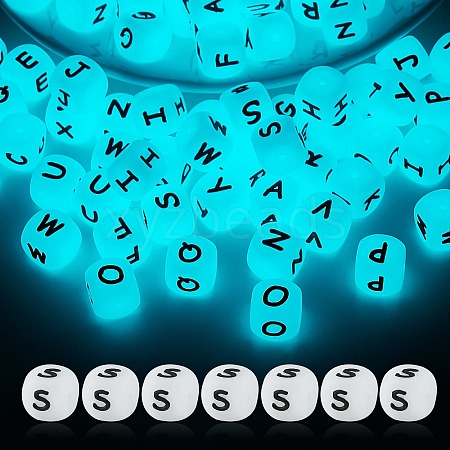 20Pcs Luminous Cube Letter Silicone Beads 12x12x12mm Square Dice Alphabet Beads with 2mm Hole Spacer Loose Letter Beads for Bracelet Necklace Jewelry Making JX437S-1