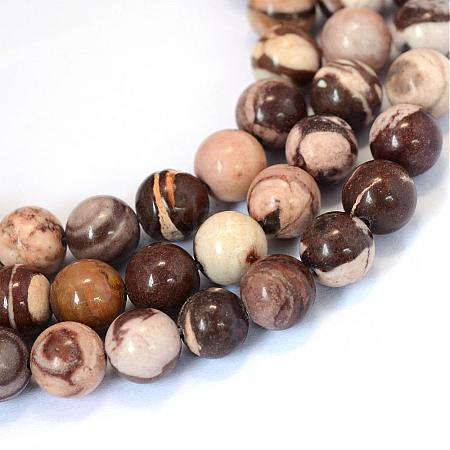 Natural Zebra Jasper Round Bead Strands G-E334-6mm-12-1