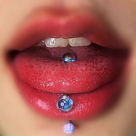 304 Stainless Steel with Acrylic Round Ball Straight Barbell Tongue Rings FS-WG99CB2-02-1