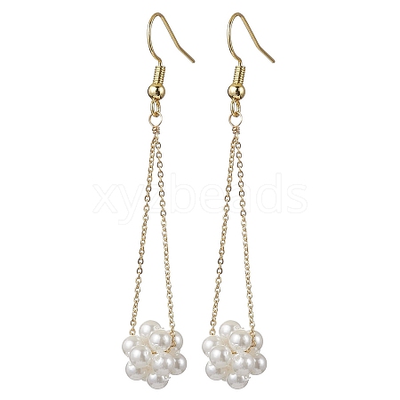 Shell Pearl Beads & Brass Cable Chain Dangle Earrings EJEW-TA00570-1