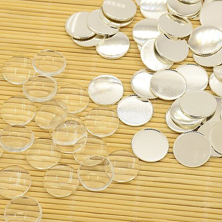 Brass Cabochons Settings and Flat Round Transparent Clear Glass Cabochons KK-X0008-S-RS-1