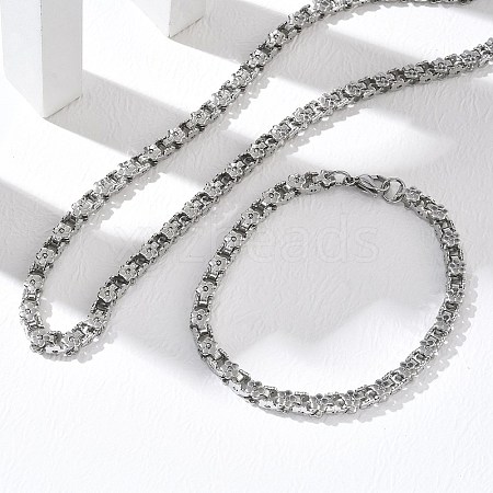 304 Stainless Steel Flower Link Chain Necklaces & Bracelets Sets SJEW-D091-04P-1