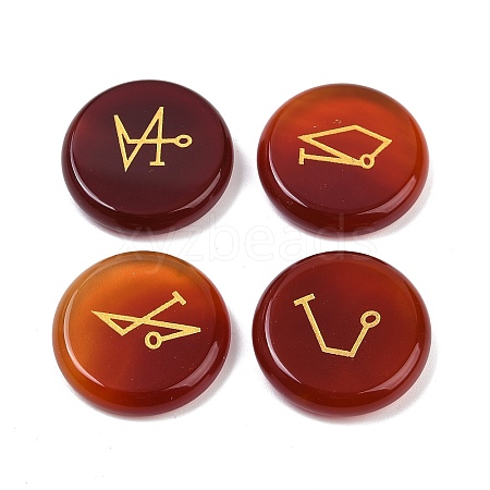 4Pcs 4 Styles Natural Carnelian Flat Round with Angels Symbol Display Decorations G-R007-01A-1