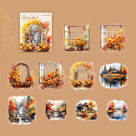 10Pcs 10 Styles Window Scenery Waterproof PET Stickers DIY-G121-01C-1