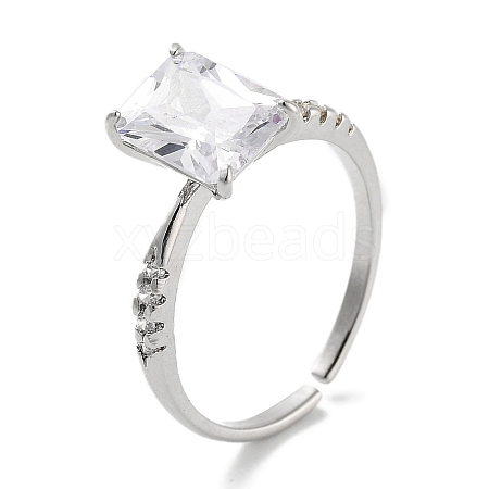 Rectangle Rack Plating Brass Micro Pave Cubic Zirconia Solitaire Ring RJEW-Z059-10P-03-1