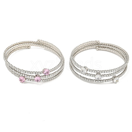 Rack Plating Brass Pave Clear Cubic Zirconia Open Cuff Wrap Bangles BJEW-B110-01P-1
