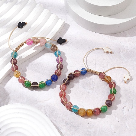 2Pcs Glass Braided Bead Bracelets for Women BJEW-JB11431-1