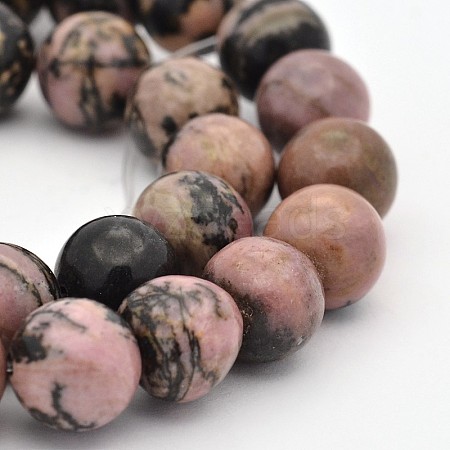 Round Natural Rhodonite Beads Strands G-M136-10mm-1