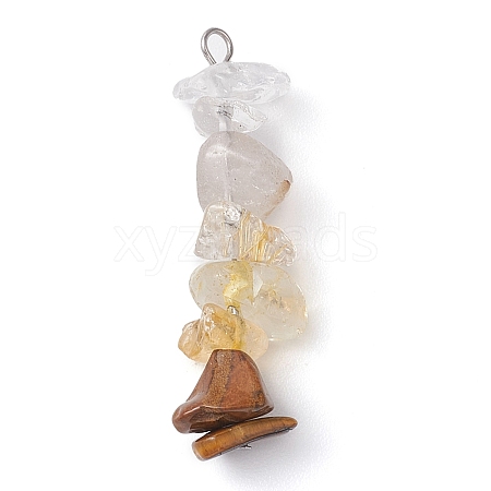 Gradient Color Natural Quartz Crystal & Natural Citrine & Natural Rutilated Quartz & Natural Tiger Eye Chip Beaded Pendants PALLOY-JF02790-08-1