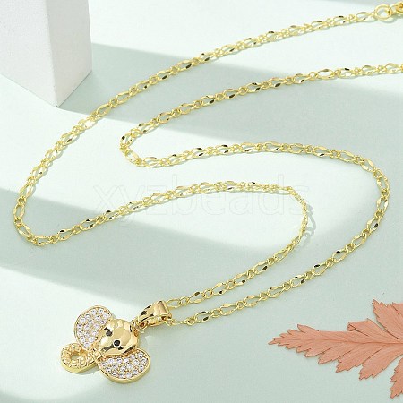 Brass Micro Pave Clear Cubic Zirconia Pendant Necklaces for Women NJEW-M084-02G-02-1