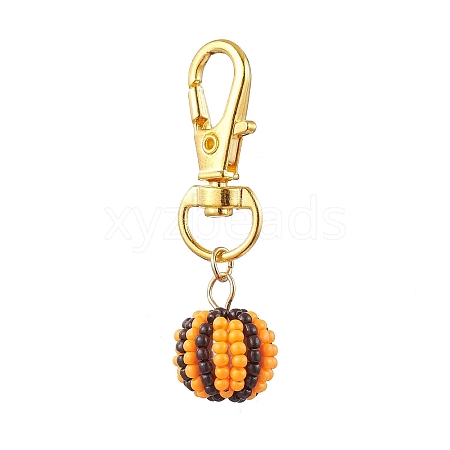 Basketball Glass Seed Beaded Pendant Decorations HJEW-MZ00164-1