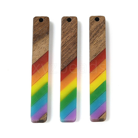 Pride Rainbow Theme Resin & Walnut Wood Pendants WOOD-K012-06A-1